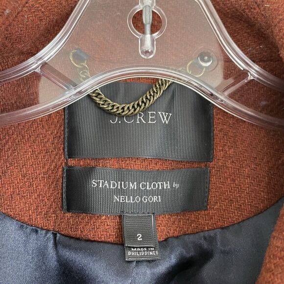 J Crew Stadium Cloth By Nellie Gori Double Breasted Peacoat Size 2 Brown Wool - Picture 9 of 9